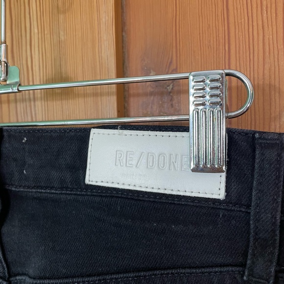 RE/DONE 70s High Rise Stove Pipe Black Jeans Washed Noir Denim Button Fly Sz 26 - Picture 9 of 15